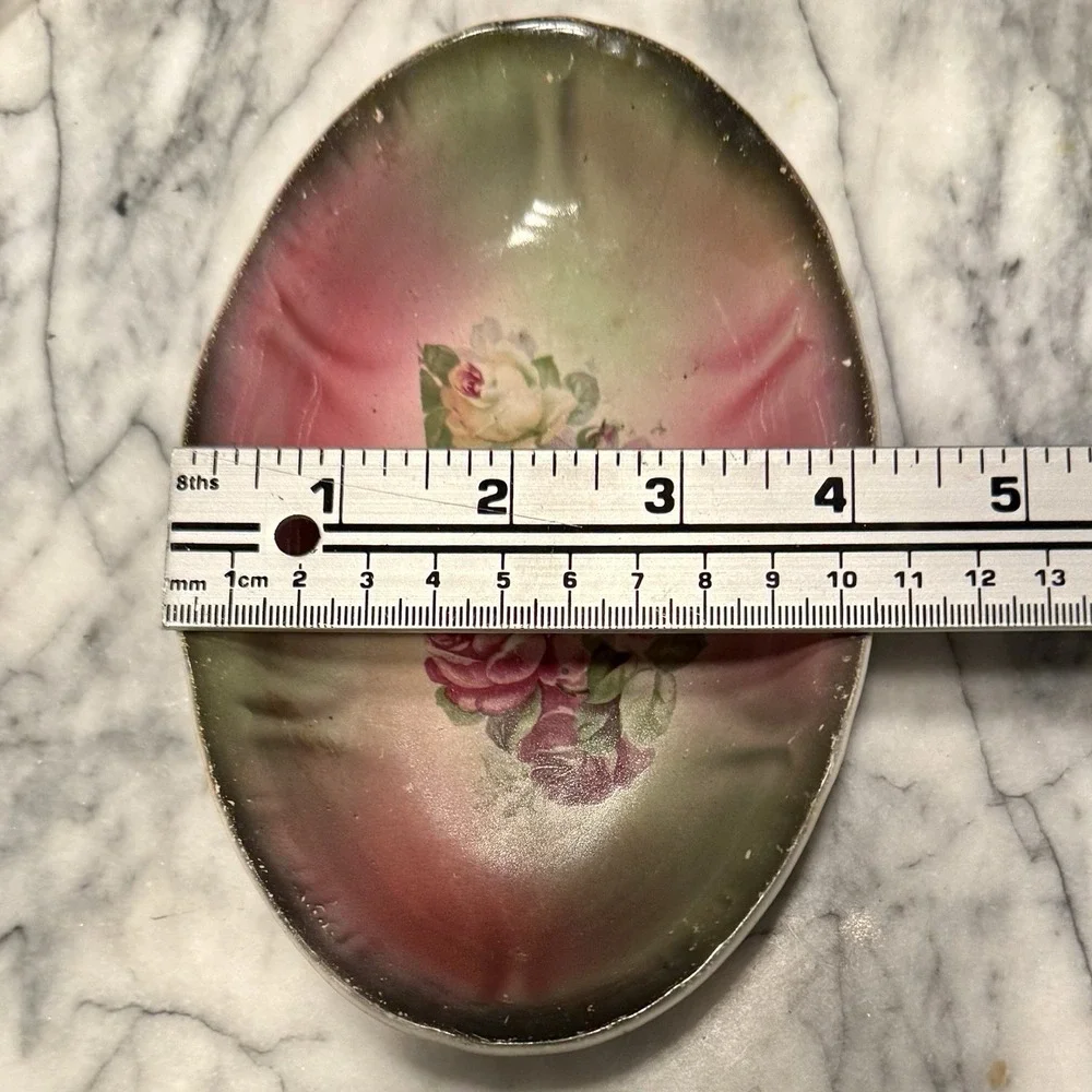 VTG Antique Trinket Relish Dish Porcelain Hand Painted Roses Flowers Germany 6
